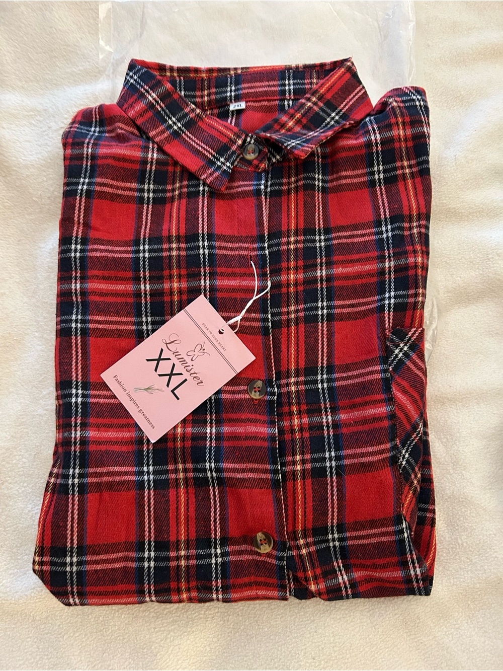 Women’s Red Plaid button up long sleeve shirt.